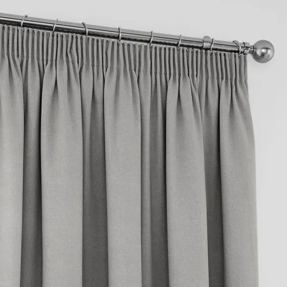 Blackout Pencil Pleat Curtains - Silver, Polycotton