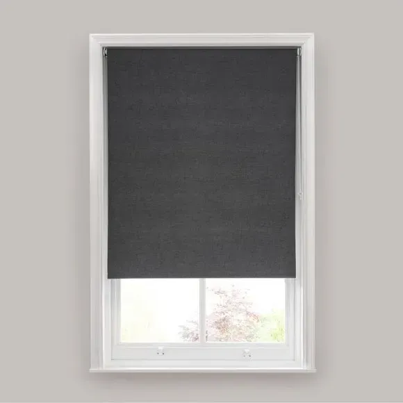 Blackout Roller Blind - Charcoal, Linen Mix