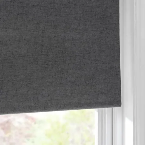 Blackout Roller Blind - Charcoal, Linen Mix