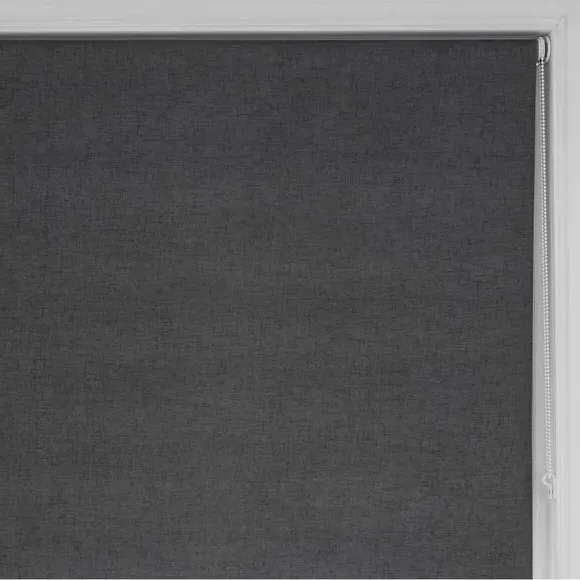 Blackout Roller Blind - Charcoal, Linen Mix