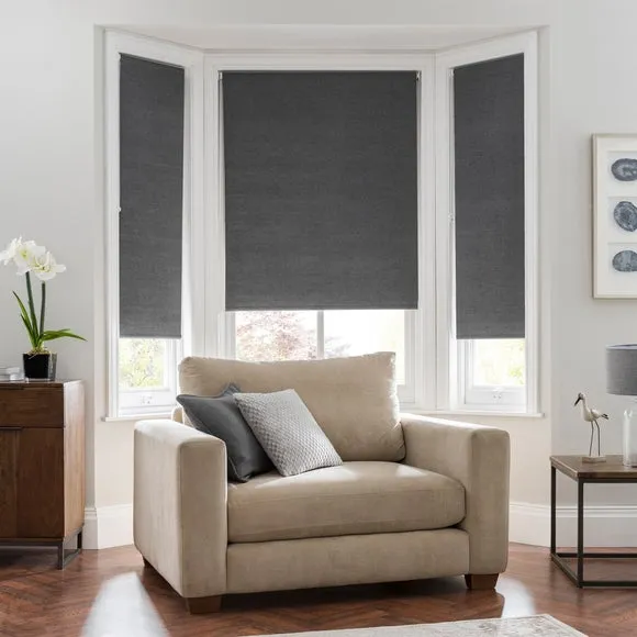 Blackout Roller Blind - Charcoal, Linen Mix image