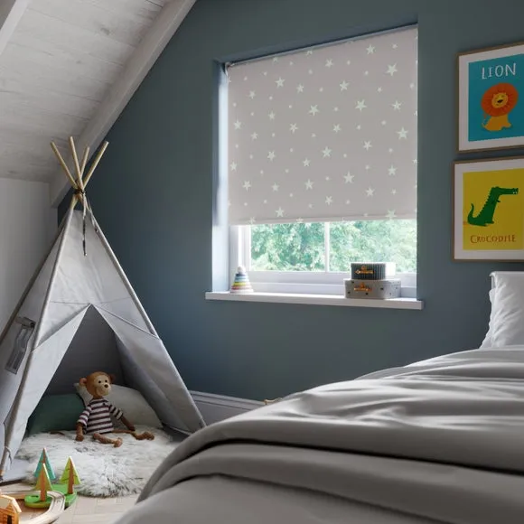 Blackout Roller Blind Glow Stars - Grey, Fabric