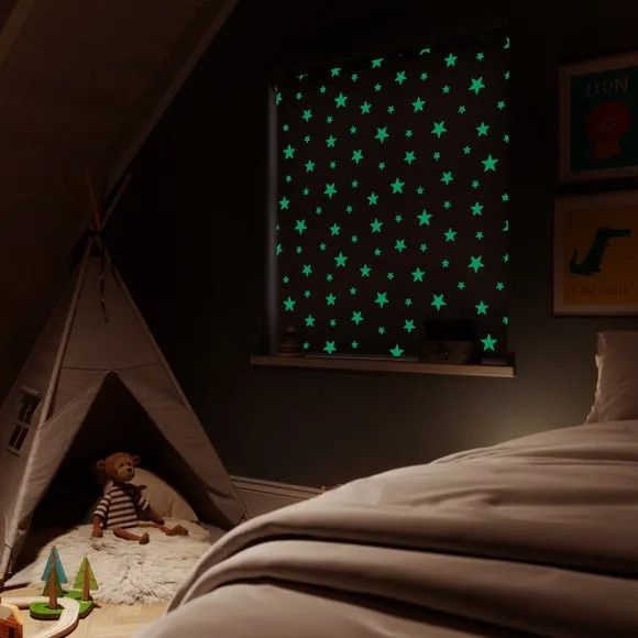 Blackout Roller Blind Glow Stars - Grey, Fabric image