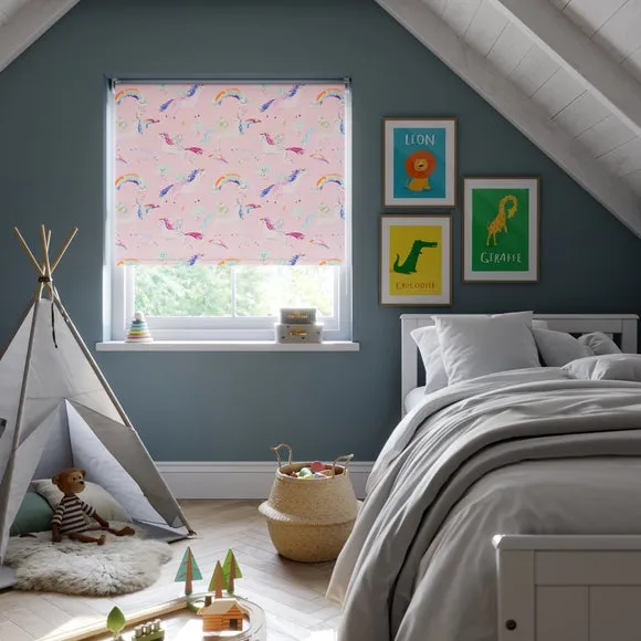 Blackout Roller Blind Unicorn Print - Pink