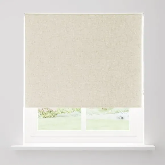 Blackout Roller Blind - White Sand, Linen Mix