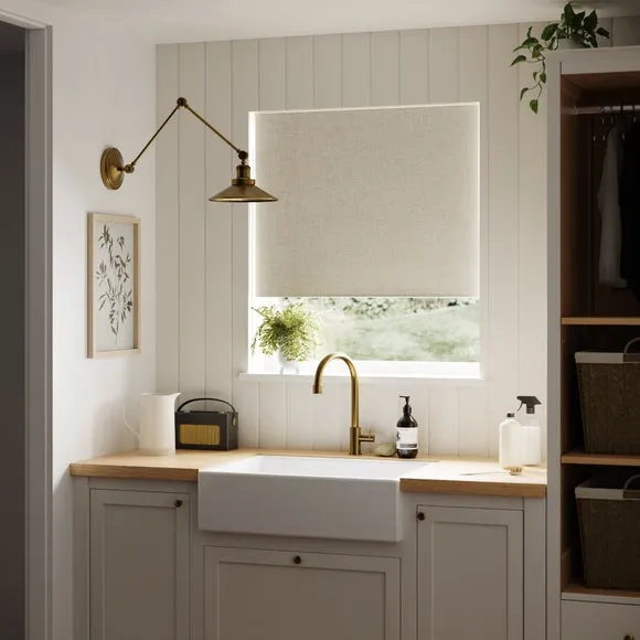 Blackout Roller Blind - White Sand, Linen Mix