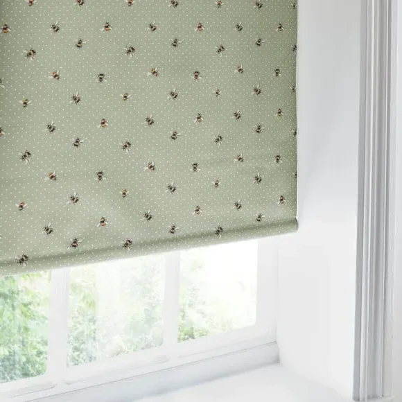 Blackout Roller Blind with Bee Print - Green
