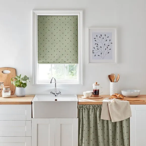 Blackout Roller Blind with Bee Print - Green