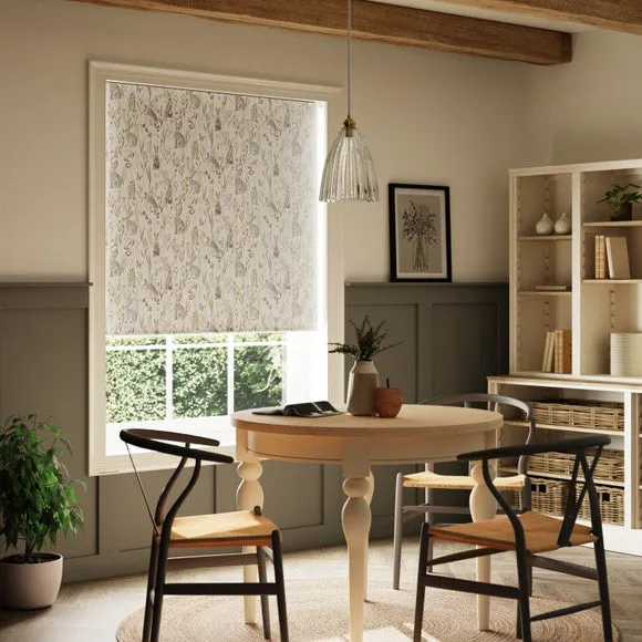 Blackout Roller Blind with Hares Design - Natural image