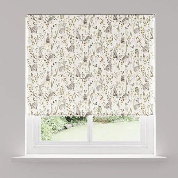 Blackout Roller Blind with Hares Design - Natural