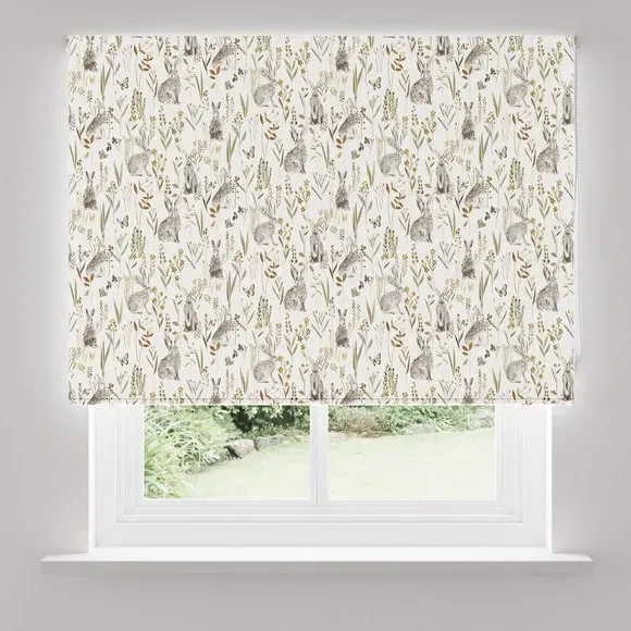 Blackout Roller Blind with Hares Design - Natural