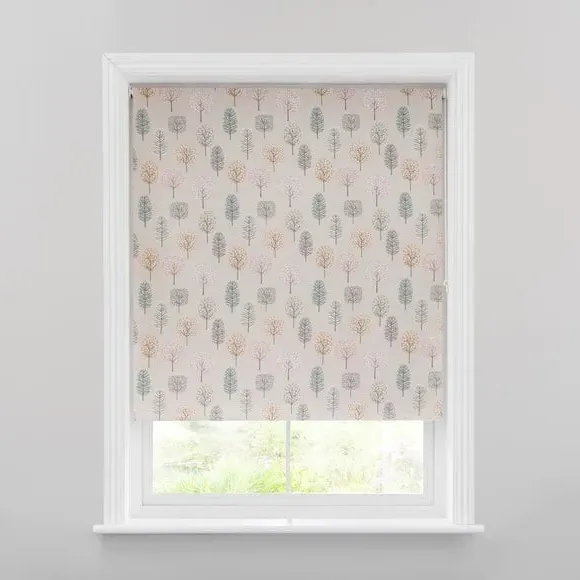Blackout Roller Blind with Tree Pattern - Pink