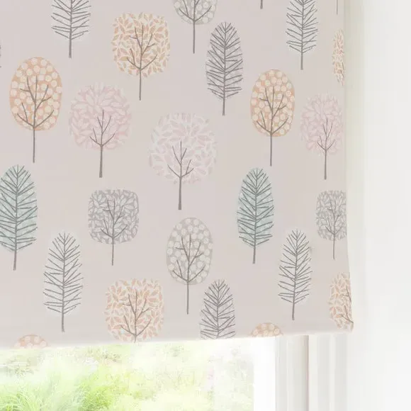 Blackout Roller Blind with Tree Pattern - Pink