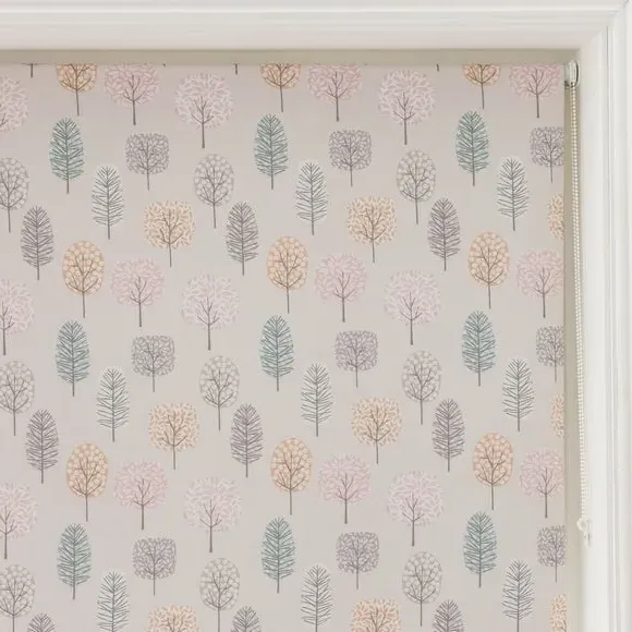Blackout Roller Blind with Tree Pattern - Pink