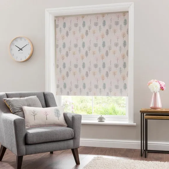 Blackout Roller Blind with Tree Pattern - Pink