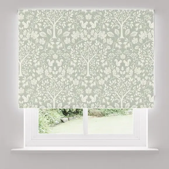 Blackout Roller Blind with Woodland Design - Sage