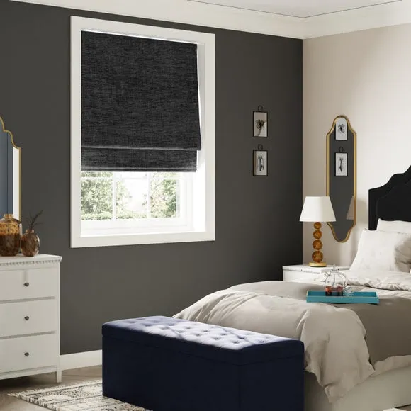 Blackout Roman Blind - Black, Chenille