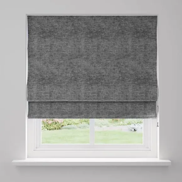 Blackout Roman Blind - Charcoal, Chenille