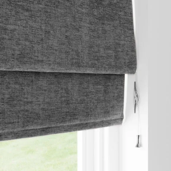 Blackout Roman Blind - Charcoal, Chenille