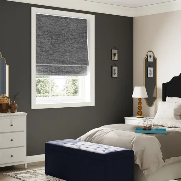 Blackout Roman Blind - Charcoal, Chenille