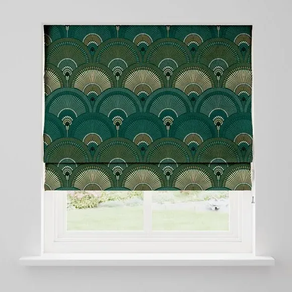 Blackout Roman Blind Fan Print - Emerald, Velvet