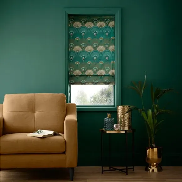 Blackout Roman Blind Fan Print - Emerald, Velvet image