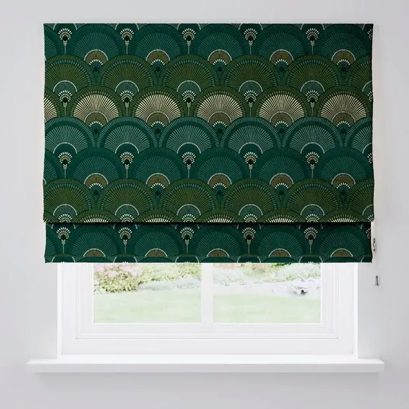 Blackout Roman Blind Fan Print - Emerald, Velvet