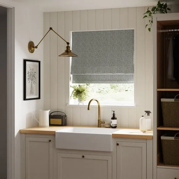 Blackout Roman Blind with Textured Weave - Charcoal