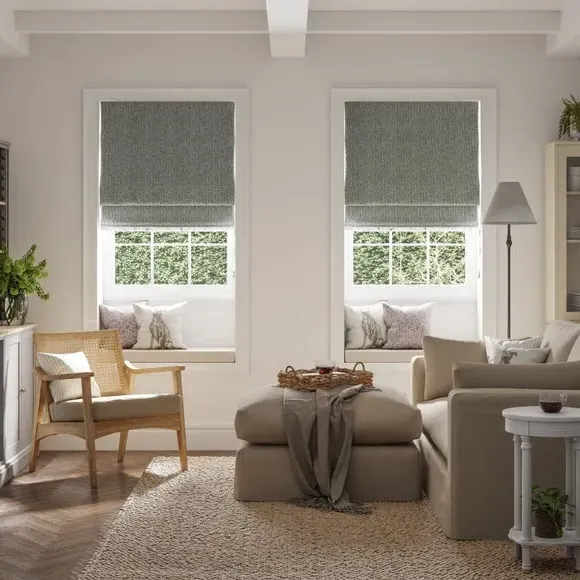 Blackout Roman Blind with Textured Weave - Charcoal