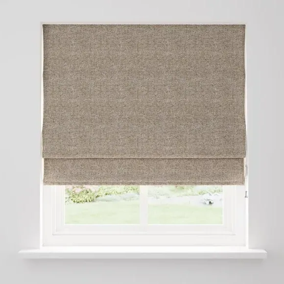 Blackout Roman Blind with Textured Weave - Fawn