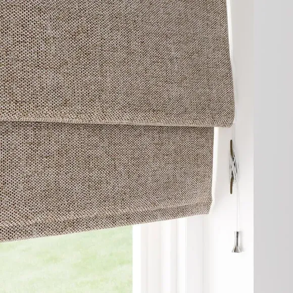 Blackout Roman Blind with Textured Weave - Fawn