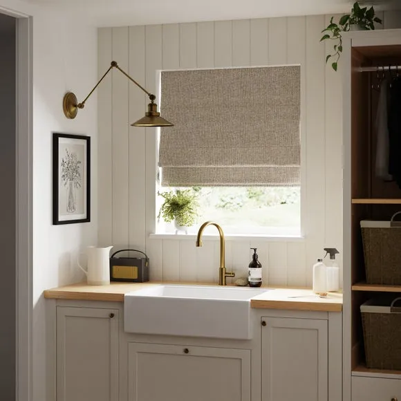 Blackout Roman Blind with Textured Weave - Fawn