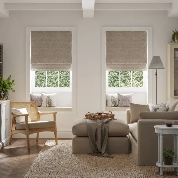 Blackout Roman Blind with Textured Weave - Fawn