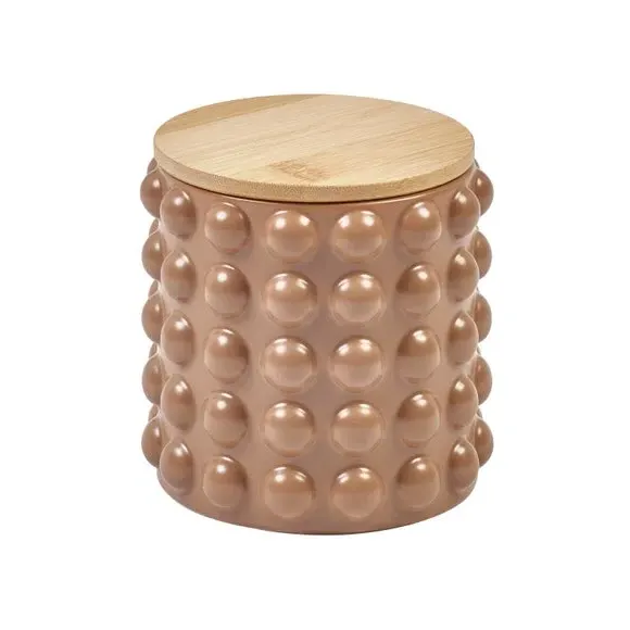 Bobble Canister with Wooden Lid - Nutmeg, Stoneware