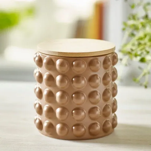 Bobble Canister with Wooden Lid - Nutmeg, Stoneware image