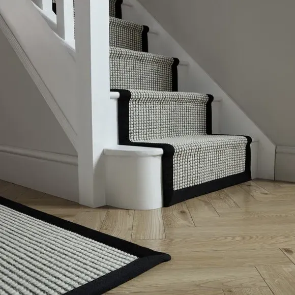 Bobble Stair Runner with Dot Border - Black