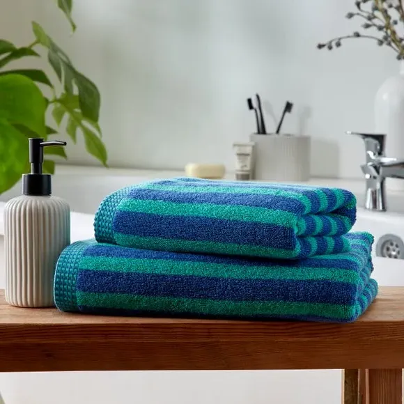 Bold Stripe Cotton Towel - Aqua, Cotton image