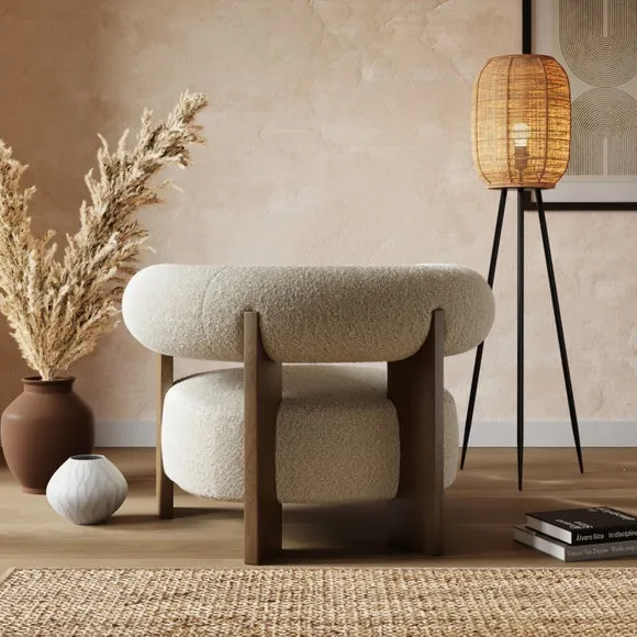 Bolster Accent Chair - Natural, Boucle Fabric