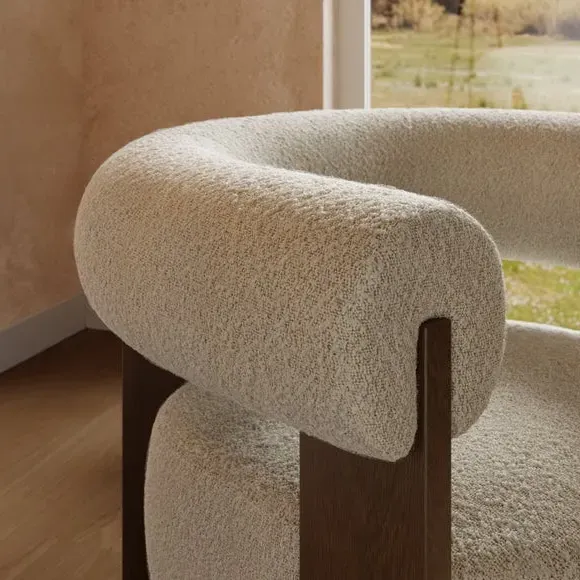 Bolster Accent Chair - Natural, Boucle Fabric