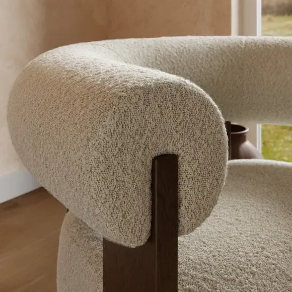 Bolster Accent Chair - Natural, Boucle Fabric