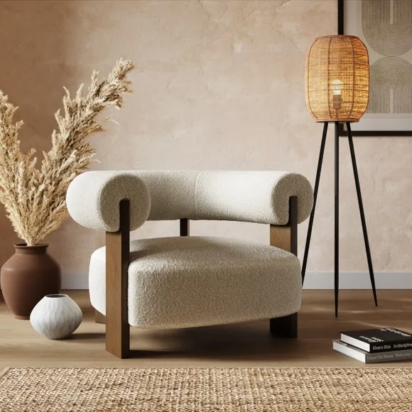 Bolster Accent Chair - Natural, Boucle Fabric image