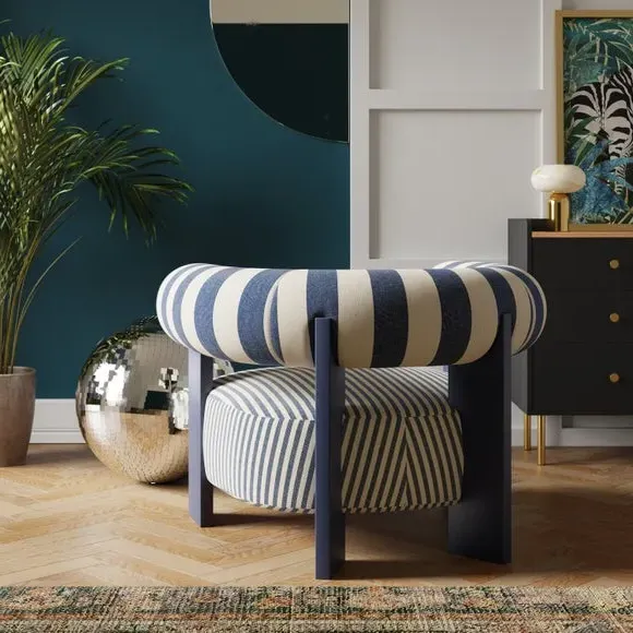 Bolster Accent Chair with Curved Arms - Navy, Fabric