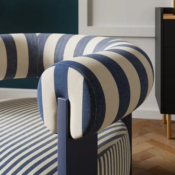 Bolster Accent Chair with Curved Arms - Navy, Fabric