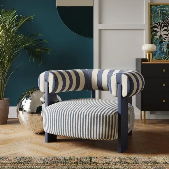 Bolster Accent Chair with Curved Arms - Navy, Fabric