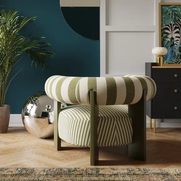 Bolster Accent Chair with Curved Arms - Olive, Fabric
