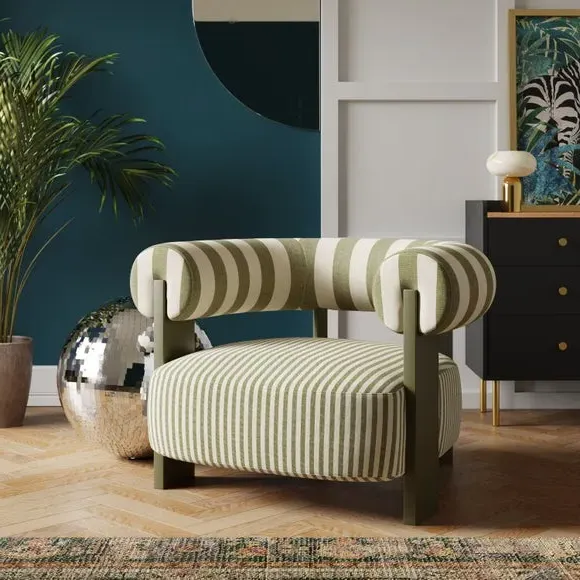 Bolster Accent Chair with Curved Arms - Olive, Fabric