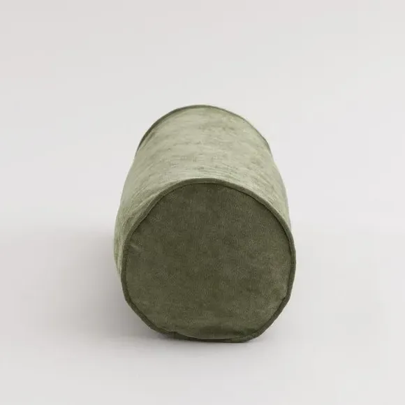 Bolster Cushion Cover with Zip - Olive, Velour