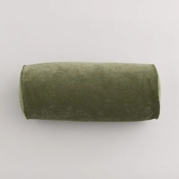 Bolster Cushion Cover with Zip - Olive, Velour