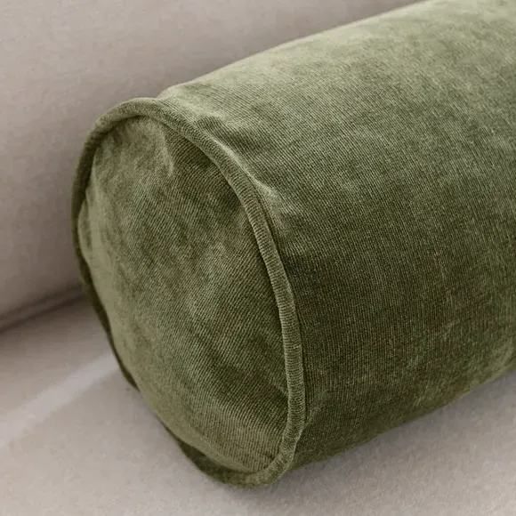 Bolster Cushion Cover with Zip - Olive, Velour