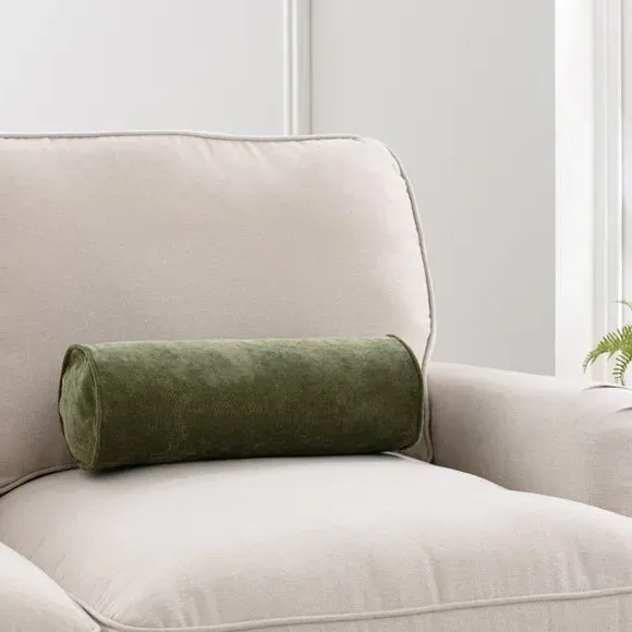 Bolster Cushion Cover with Zip - Olive, Velour